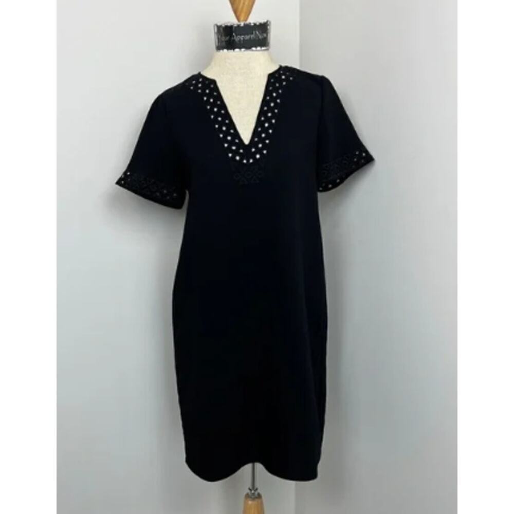 Madewell Tunic Black V Neck Short Sleeve Cut out Knee Length Dress Size 00 - Picture 2 of 8